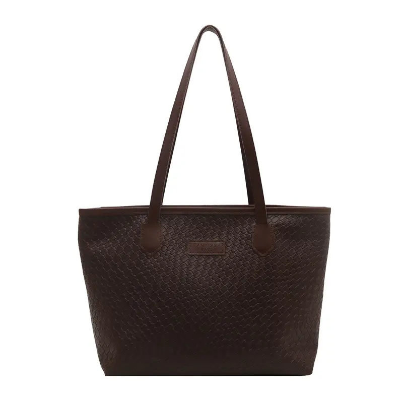 Brown Textured Large Capacity Tote Bag for Women