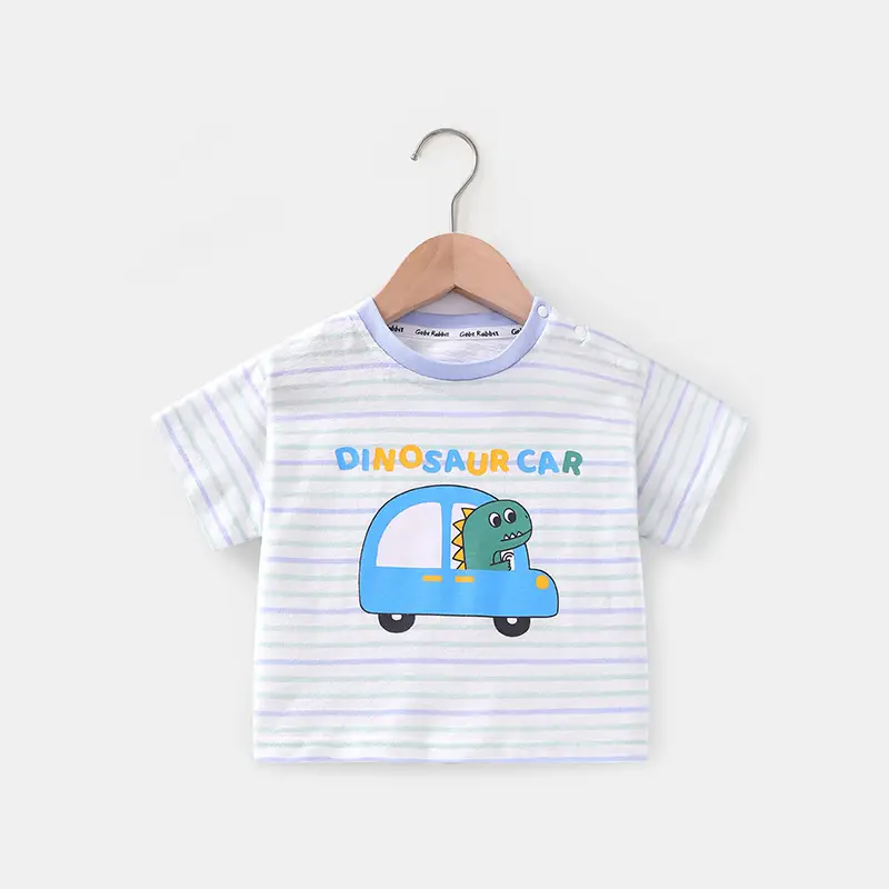 Baby Dinosaur T-Shirt Striped Casual Summer Boys Girls - Image 3