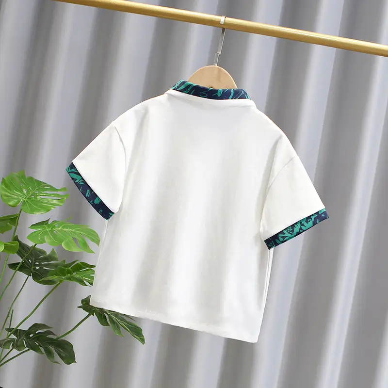Boys Polo Shirt White Blue 2025 Summer - Image 2