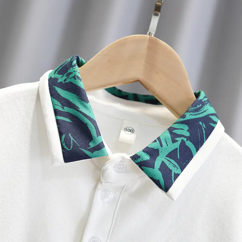 Boys Polo Shirt White Blue 2025 Summer - Image 3