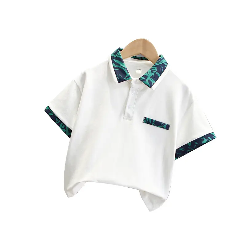 Boys Polo Shirt White Blue 2025 Summer - Image 5