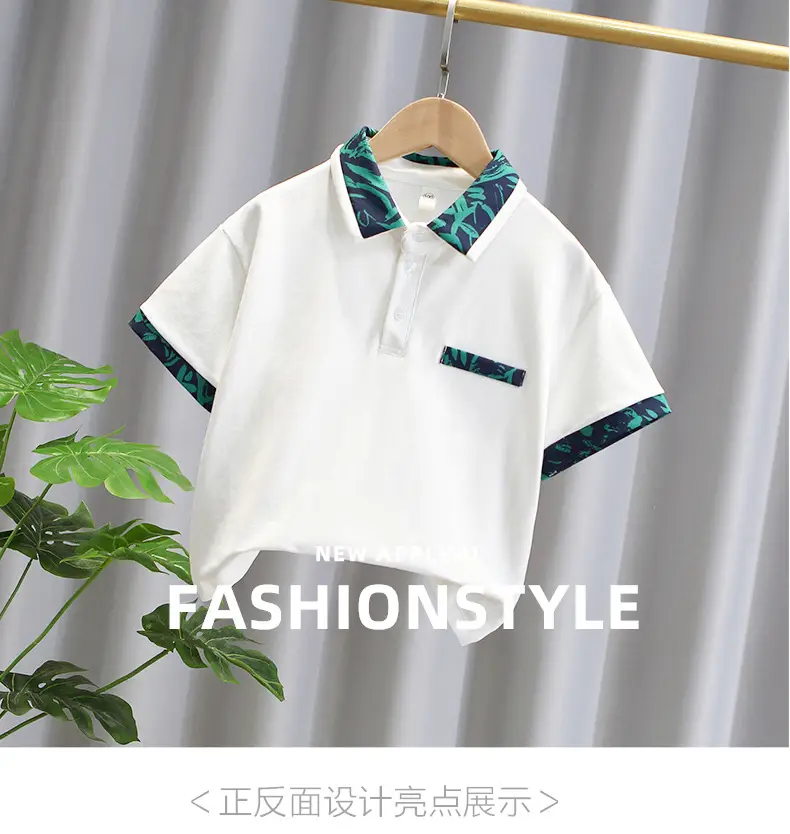 Boys Polo Shirt White Blue 2025 Summer — feature 1
