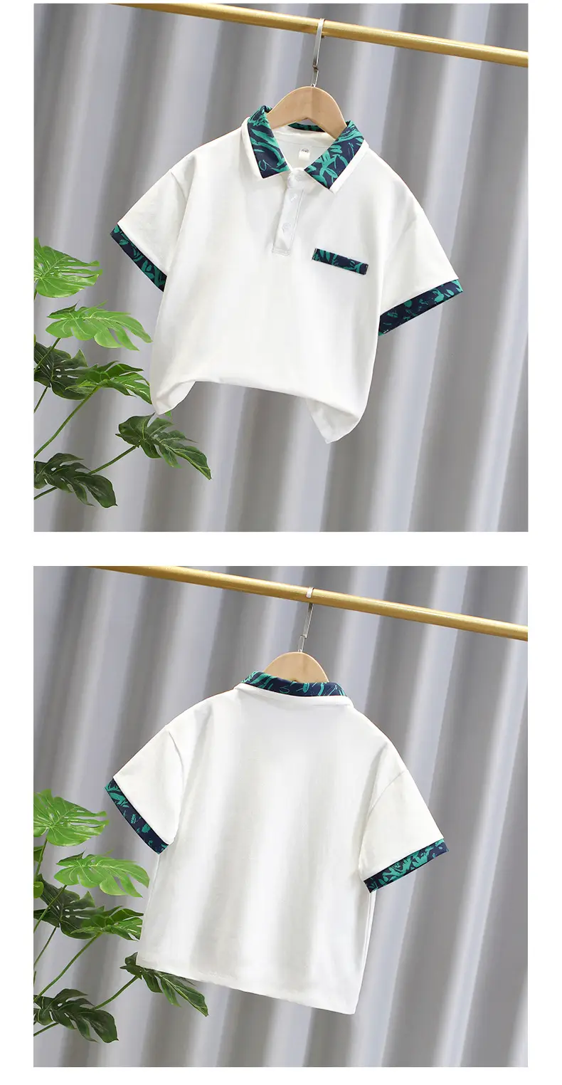 Boys Polo Shirt White Blue 2025 Summer — feature 3