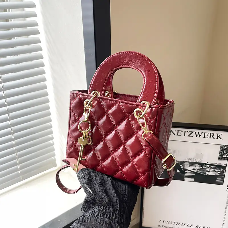 Women Textured Quilted Handbag Red Black White Shoulder Crossbody - Image 5