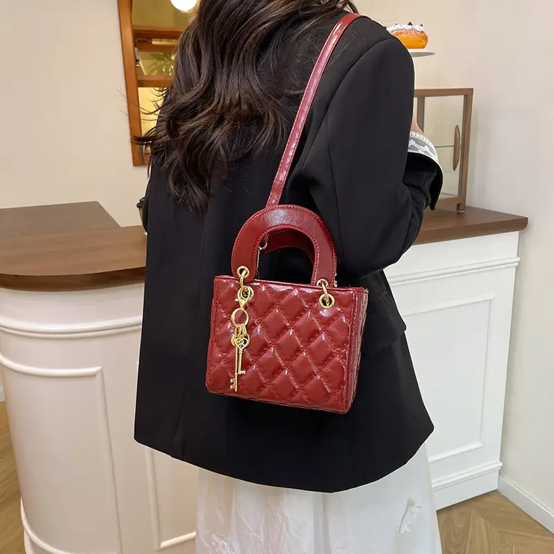 Women Textured Quilted Handbag Red Black White Shoulder Crossbody - Image 6