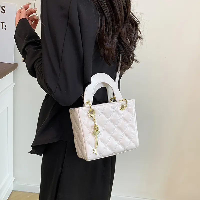 Women Textured Quilted Handbag Red Black White Shoulder Crossbody - Image 7
