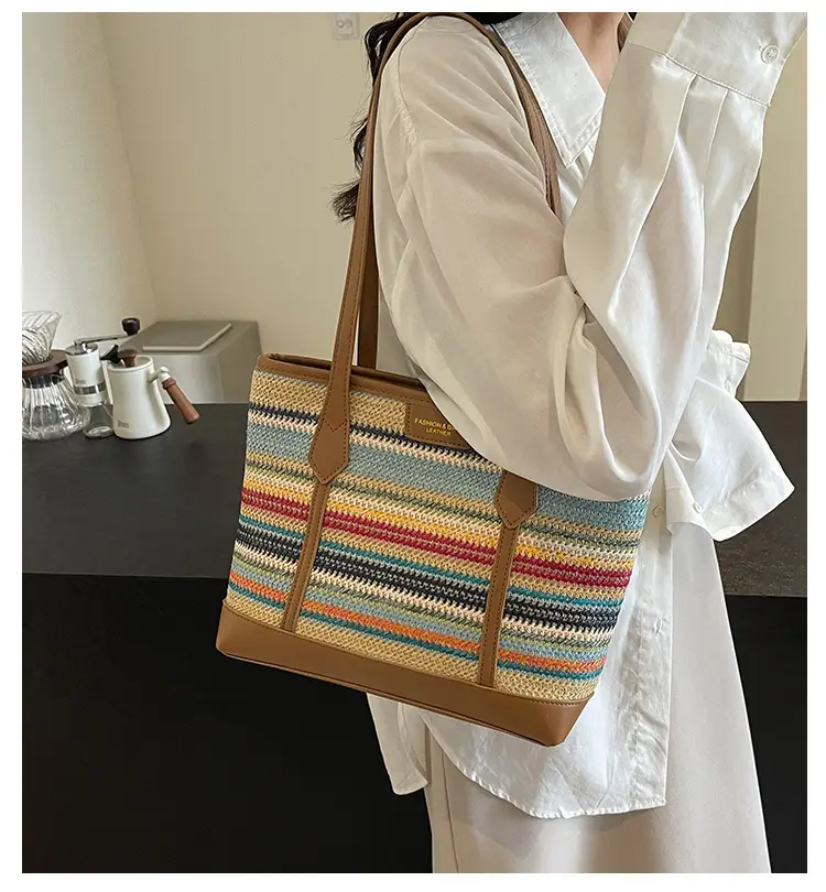 Women's Straw Crossbody Bag with Leather Trim — feature 1