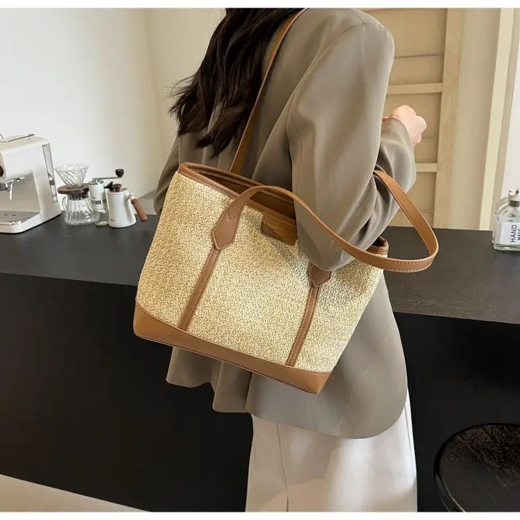 Women's Straw Crossbody Bag with Leather Trim — feature 10
