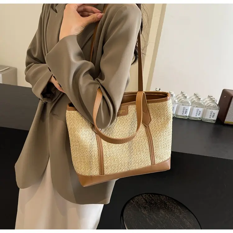 Women's Straw Crossbody Bag with Leather Trim — feature 11