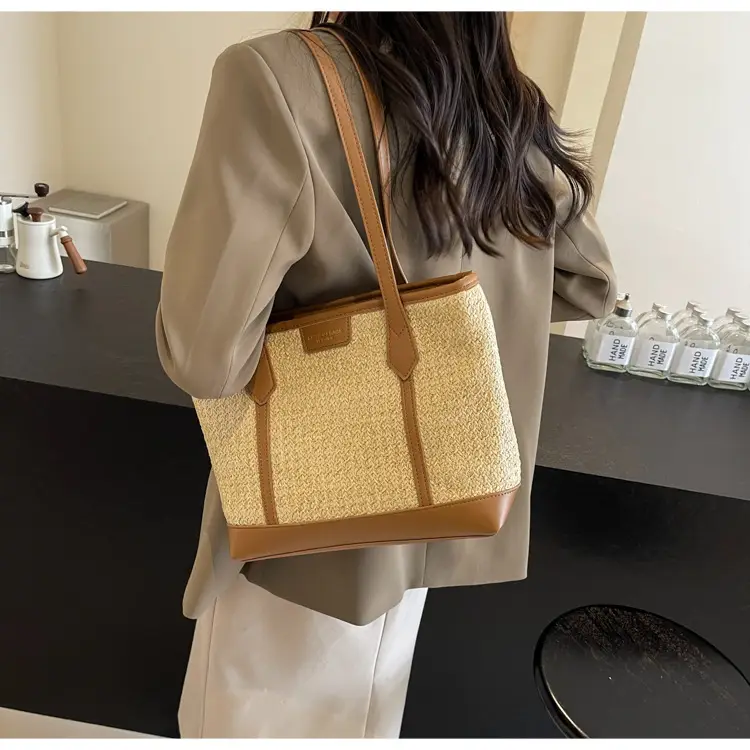 Women's Straw Crossbody Bag with Leather Trim — feature 12