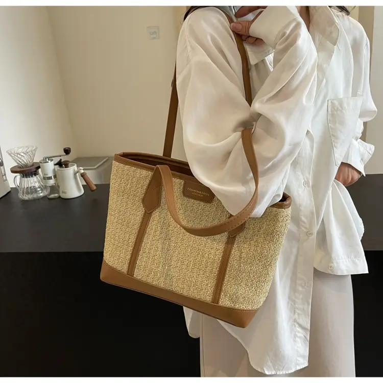 Women's Straw Crossbody Bag with Leather Trim — feature 13