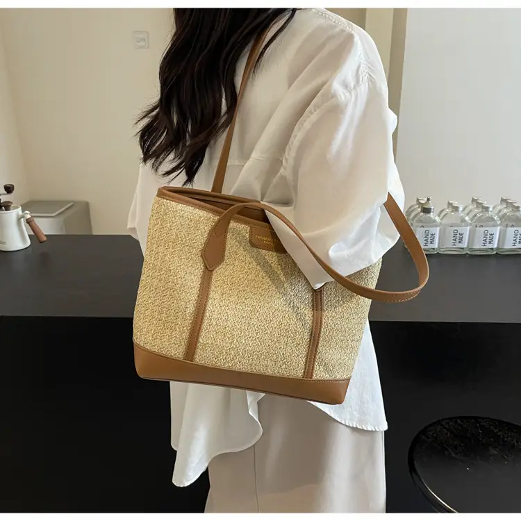 Women's Straw Crossbody Bag with Leather Trim — feature 14