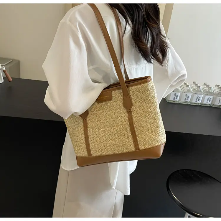 Women's Straw Crossbody Bag with Leather Trim — feature 15