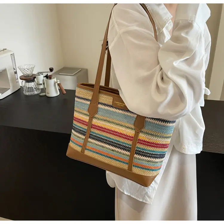 Women's Straw Crossbody Bag with Leather Trim — feature 17
