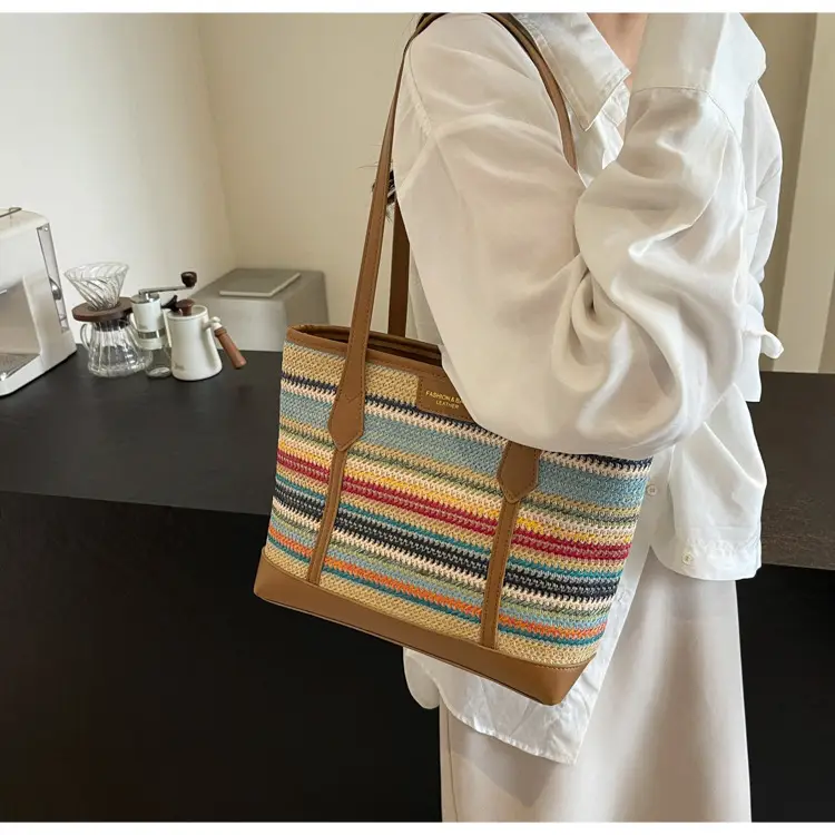 Women's Straw Crossbody Bag with Leather Trim — feature 18