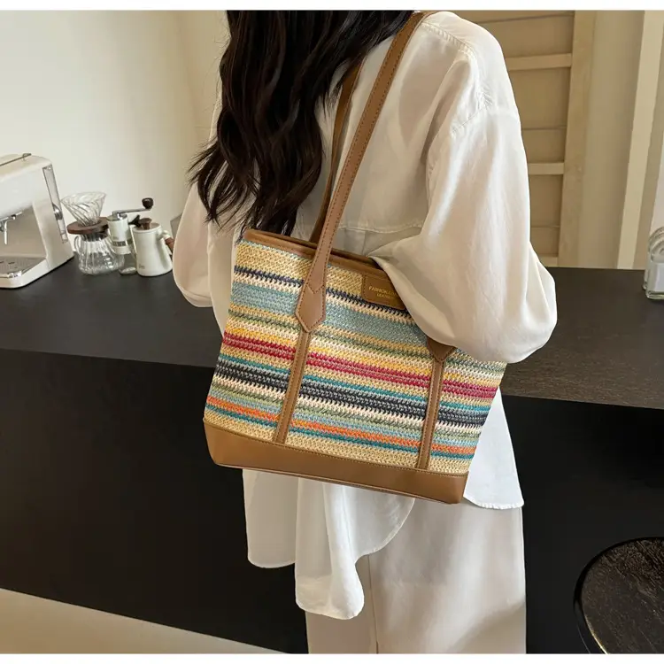 Women's Straw Crossbody Bag with Leather Trim — feature 19