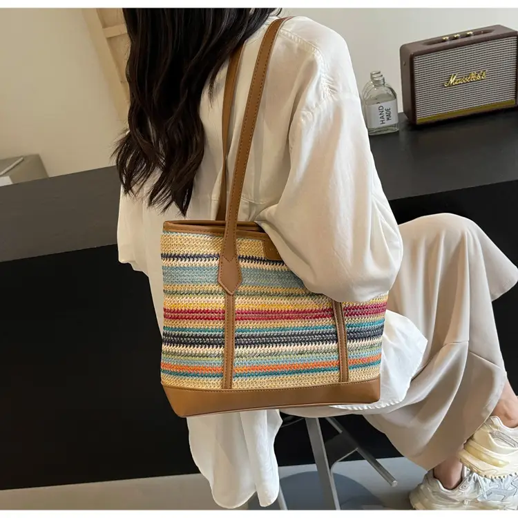 Women's Straw Crossbody Bag with Leather Trim — feature 21