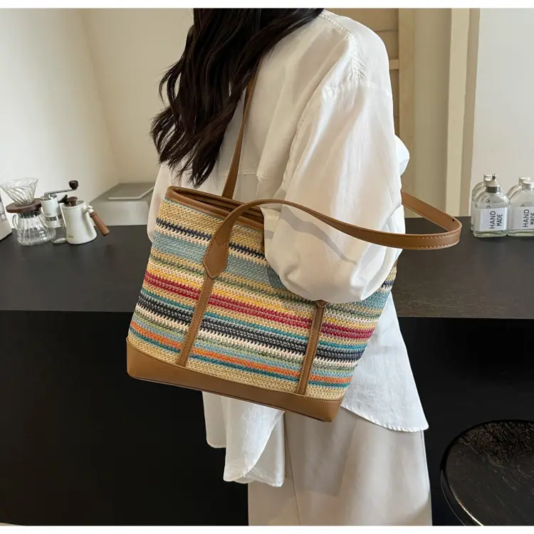 Women's Straw Crossbody Bag with Leather Trim — feature 22