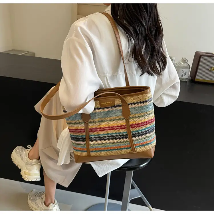 Women's Straw Crossbody Bag with Leather Trim — feature 23