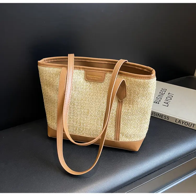 Women's Straw Crossbody Bag with Leather Trim — feature 24