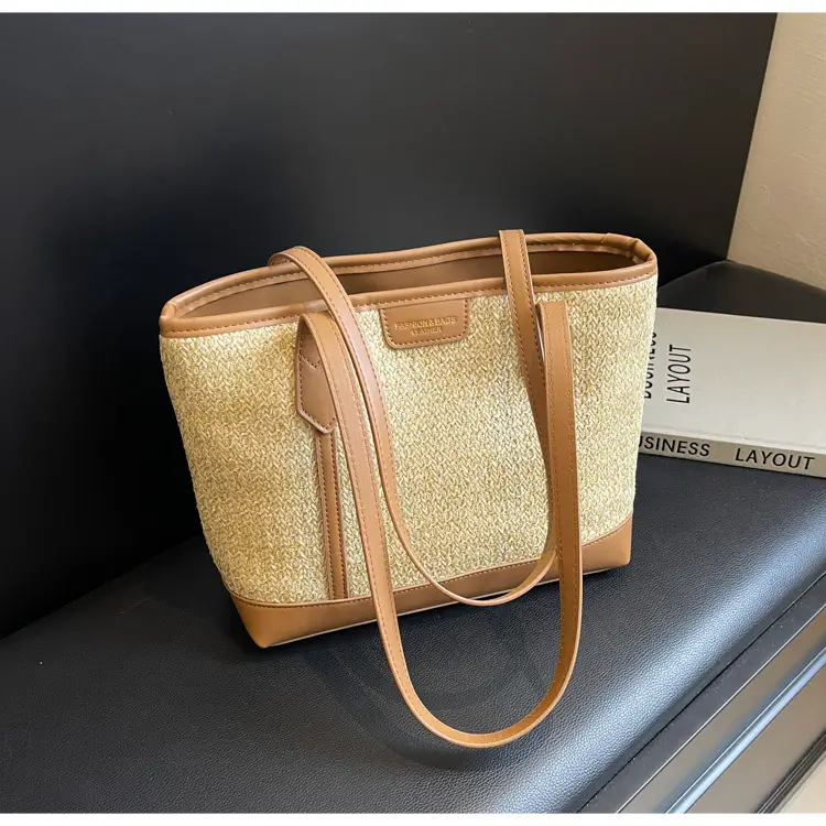 Women's Straw Crossbody Bag with Leather Trim — feature 25