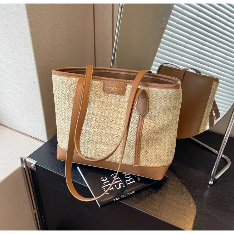 Women's Straw Crossbody Bag with Leather Trim — feature 26