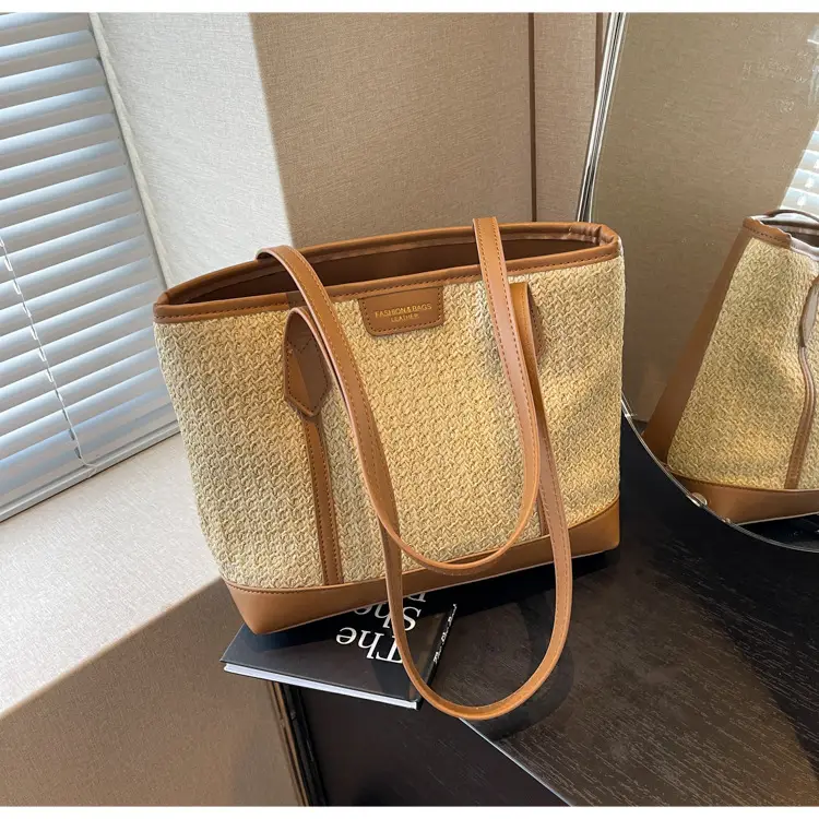 Women's Straw Crossbody Bag with Leather Trim — feature 27