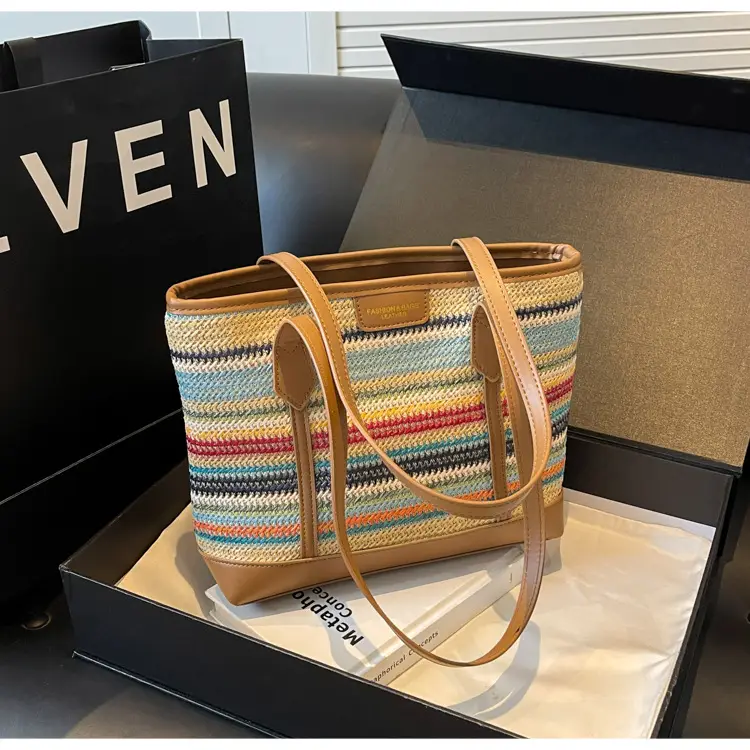 Women's Straw Crossbody Bag with Leather Trim — feature 28