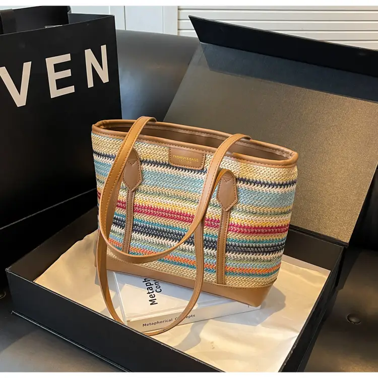 Women's Straw Crossbody Bag with Leather Trim — feature 29
