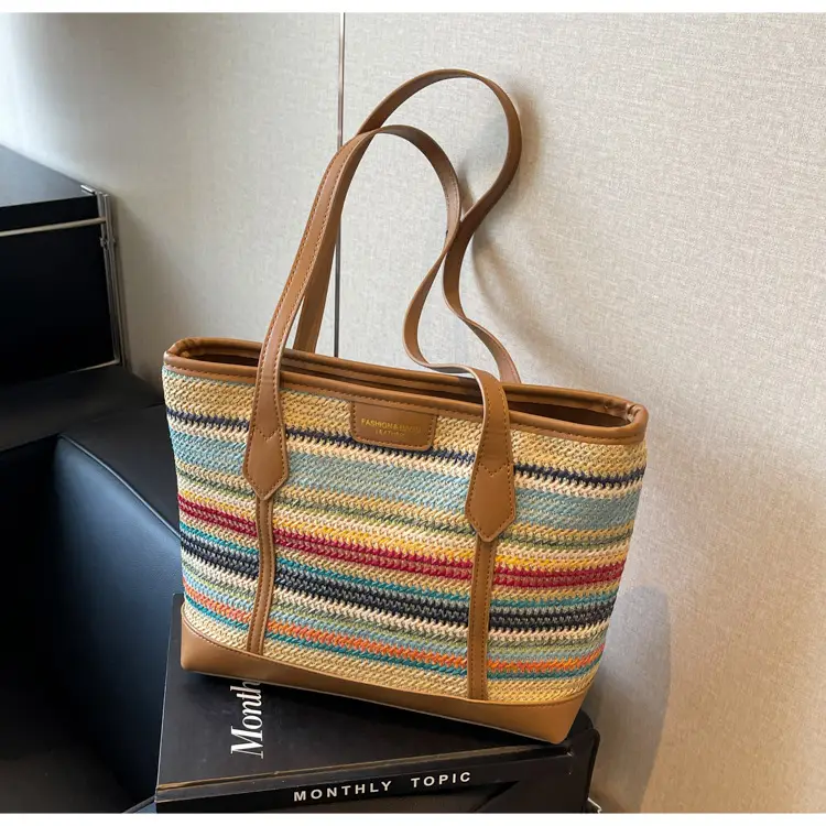 Women's Straw Crossbody Bag with Leather Trim — feature 30