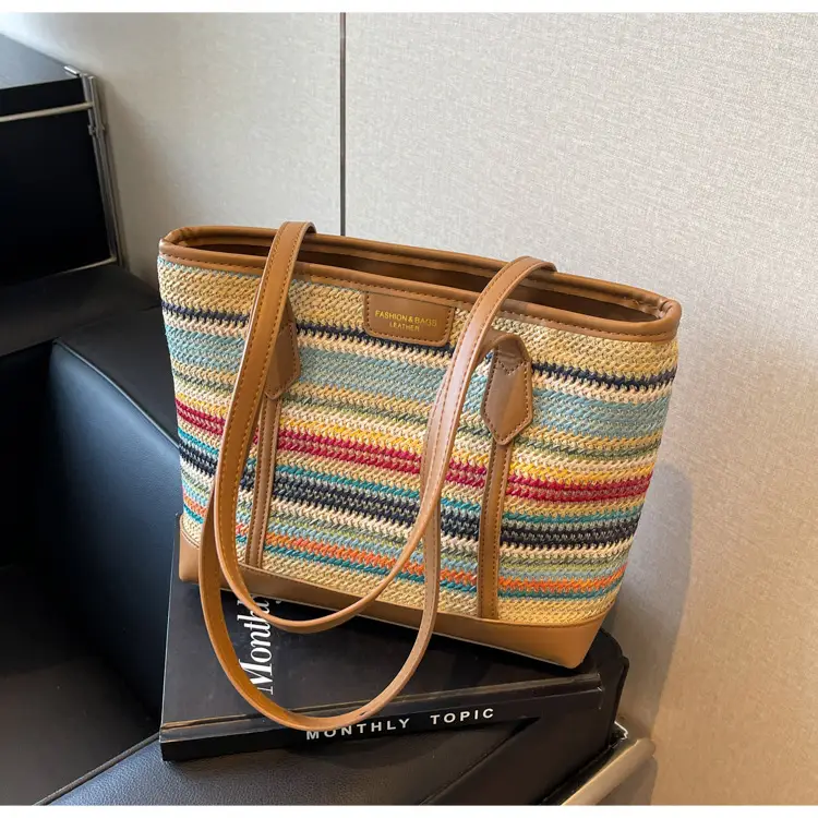 Women's Straw Crossbody Bag with Leather Trim — feature 31