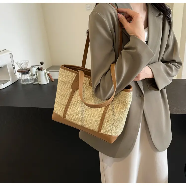 Women's Straw Crossbody Bag with Leather Trim — feature 9