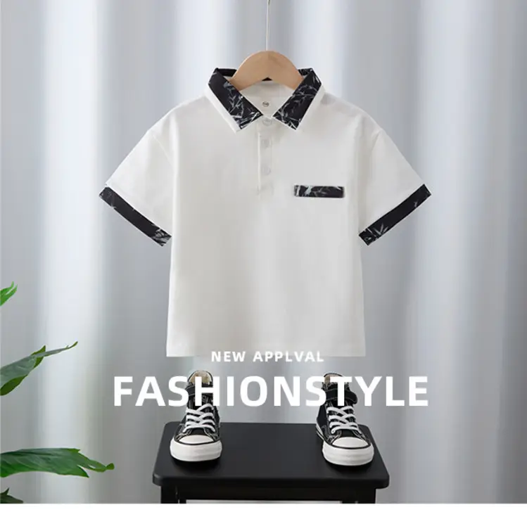 Boys White Polo Shirt Summer Medium Large — feature 1