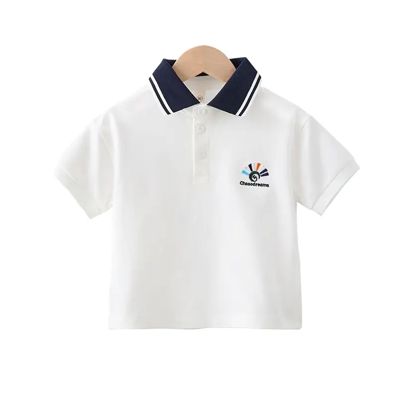 White Boys Polo Shirt Short Sleeve 2025 Summer Wear - Image 6
