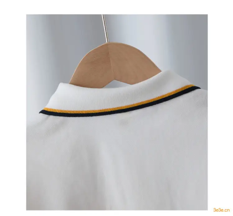 Boys White Polo Shirt with Yellow Sleeve Straps — feature 15