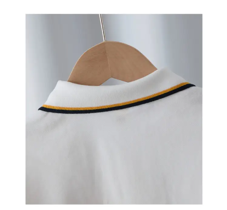Boys White Polo Shirt with Yellow Sleeve Straps — feature 7