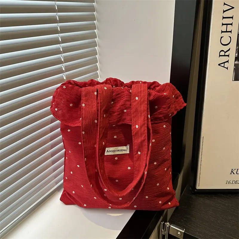 Red Ruffled Korean Style Shoulder Bag Large Capacity - Image 4