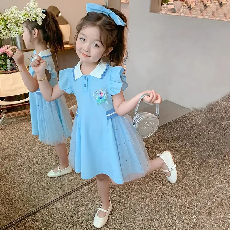 Elsa Princess Dress 2025 New Children's Summer Short-Sleeved Polo Skirt Girls Summer College Style Dress — feature 3