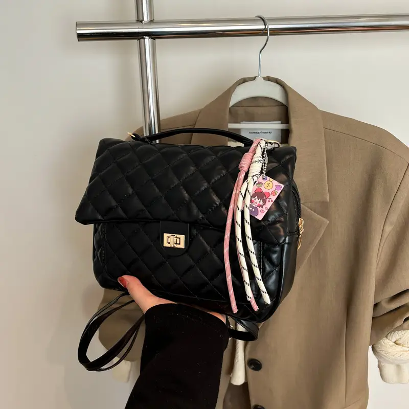 Women's Cream Quilted Shoulder Bag with Tassel & Chain - Image 12