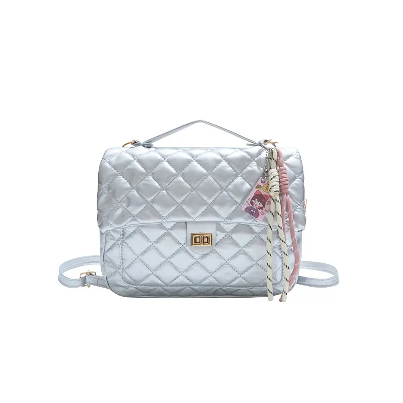 Women's Cream Quilted Shoulder Bag with Tassel & Chain - Image 13