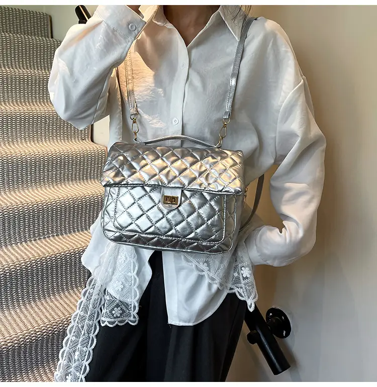 Women's Cream Quilted Shoulder Bag with Tassel & Chain — feature 10