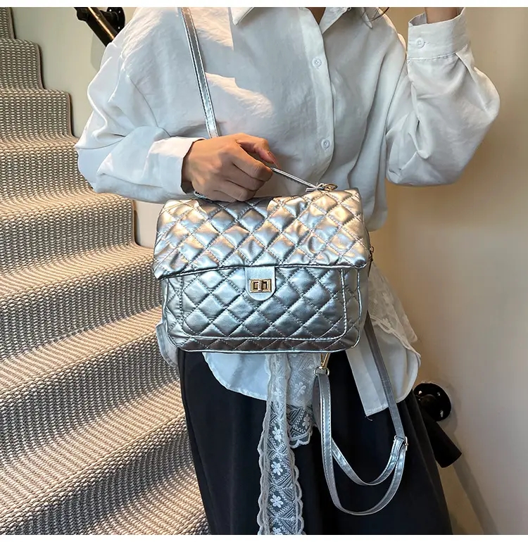Women's Cream Quilted Shoulder Bag with Tassel & Chain — feature 11