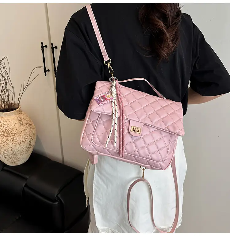 Women's Cream Quilted Shoulder Bag with Tassel & Chain — feature 12