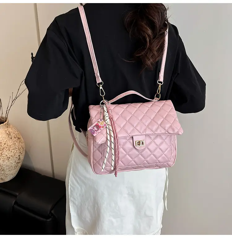 Women's Cream Quilted Shoulder Bag with Tassel & Chain — feature 13
