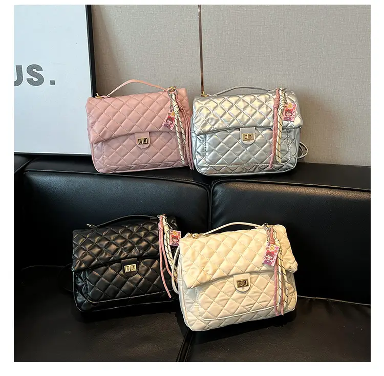 Women's Cream Quilted Shoulder Bag with Tassel & Chain — feature 18