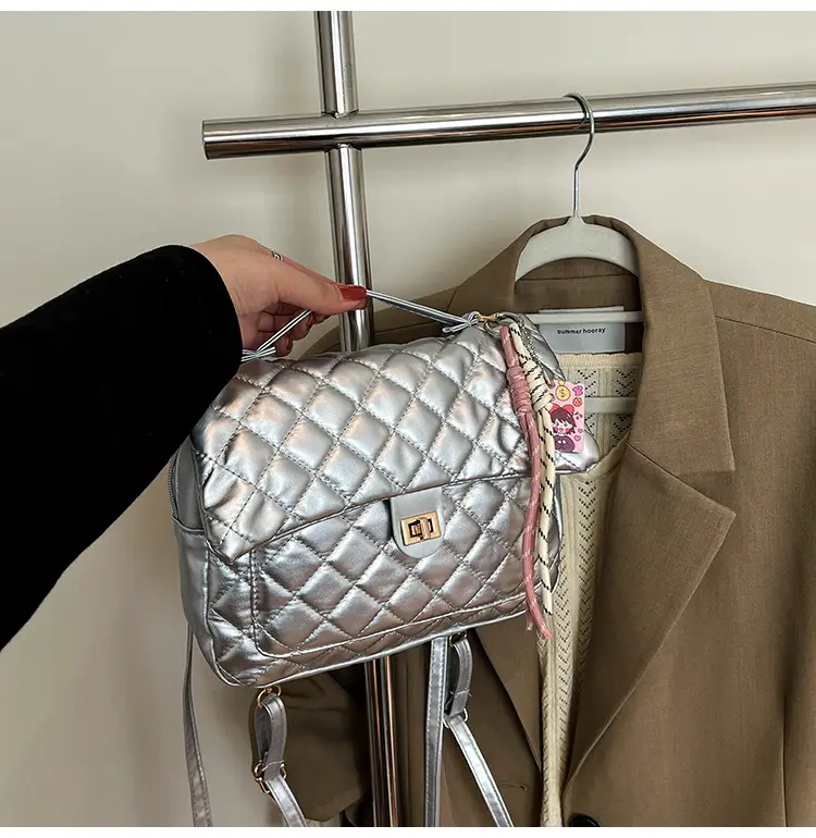 Women's Cream Quilted Shoulder Bag with Tassel & Chain — feature 20