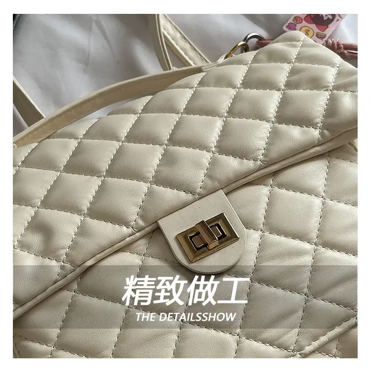 Women's Cream Quilted Shoulder Bag with Tassel & Chain — feature 5