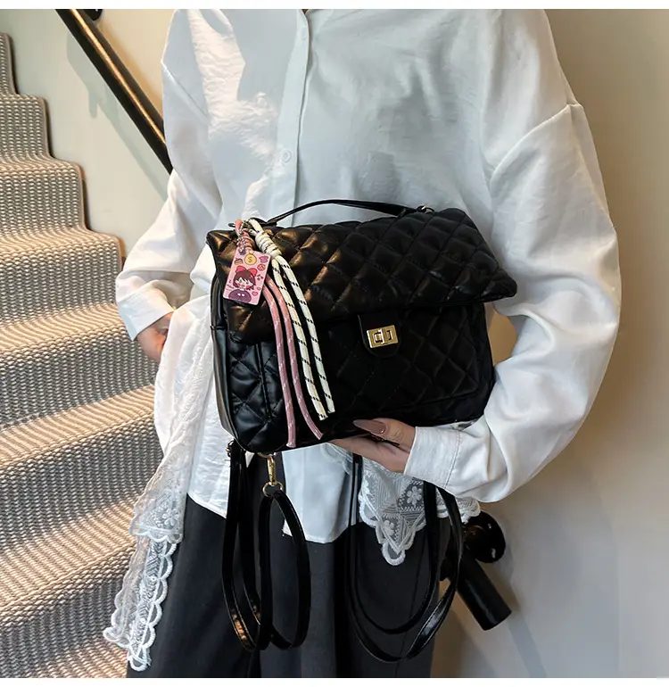 Women's Cream Quilted Shoulder Bag with Tassel & Chain — feature 7