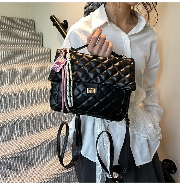 Women's Cream Quilted Shoulder Bag with Tassel & Chain — feature 8