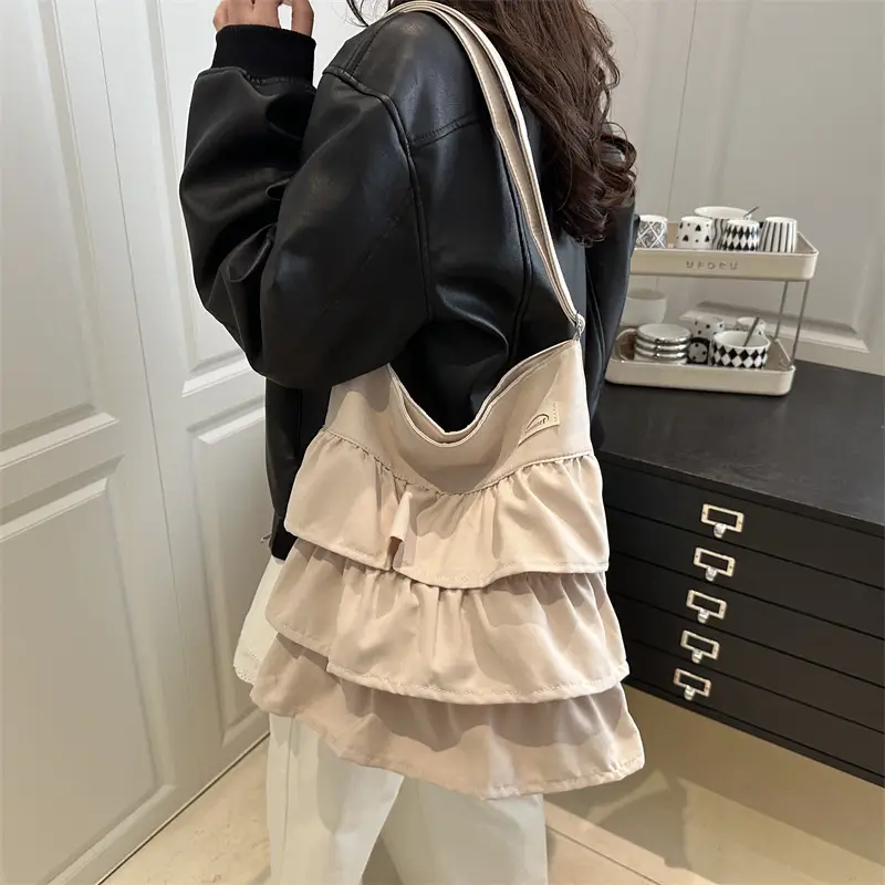 2025 Spring Ruffled Shoulder Tote Bag Women Large Capacity Oxford Cloth - Image 8